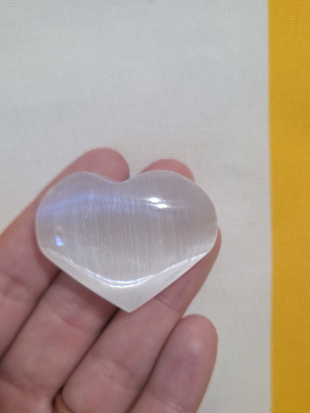 Clear Heart Shaped Selenite Palm Stone